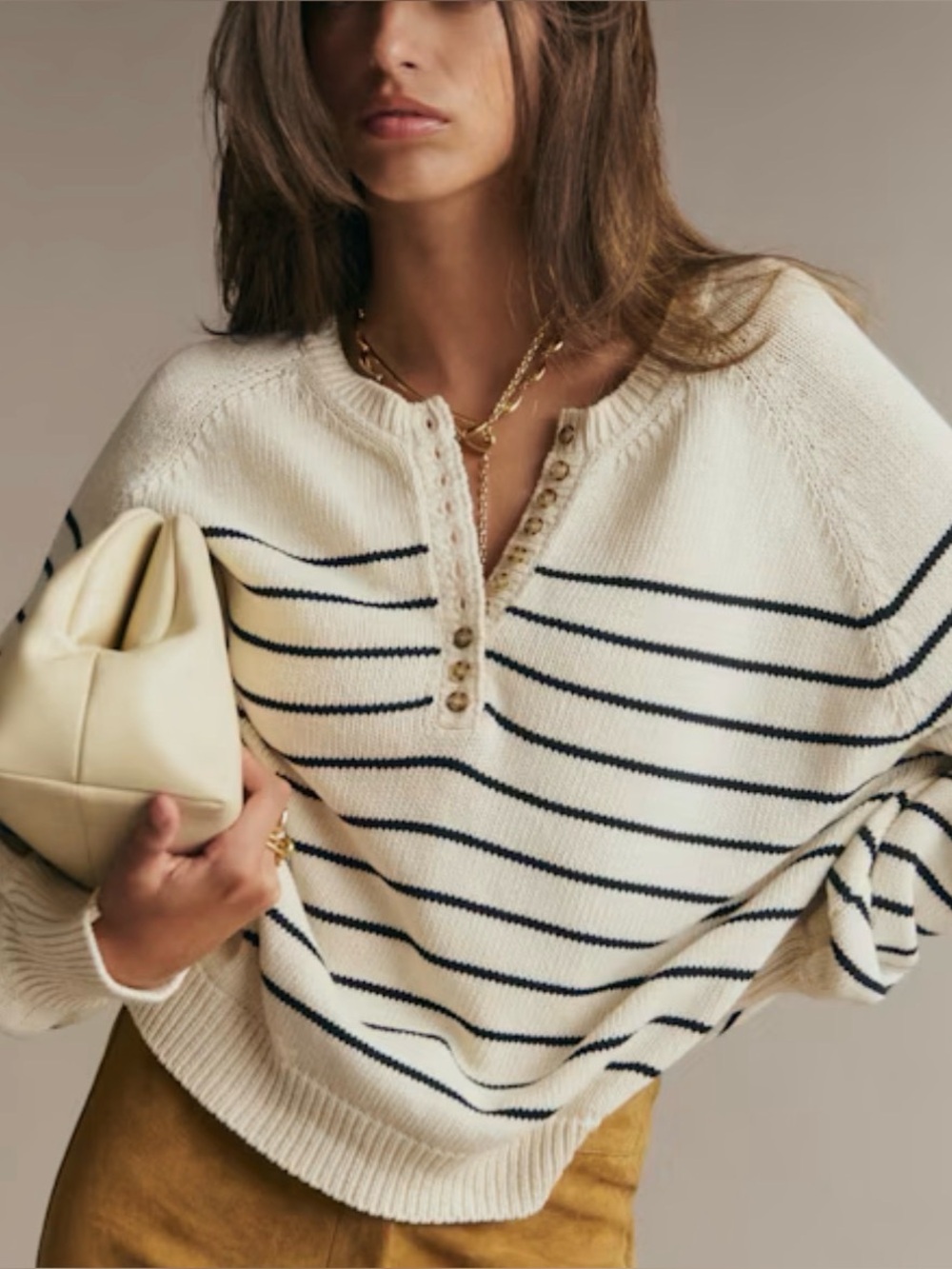 Sezane Léotine Sweater | Ecru & Navy | Size M